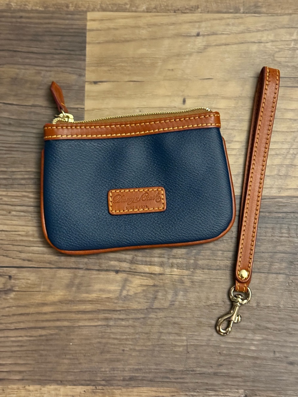 Dooney & Bourke Navy and Tan Leather Wristlet Pouch